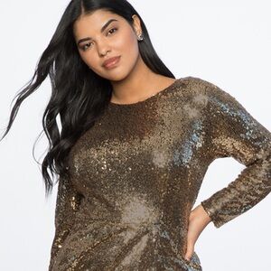 Alex Marie NWT Long Sleeve Bronze Sequin Maxi Dress - Size 18